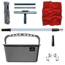 Profi Set zur Glasreinigung mit Kombi Fensterabzieher Teleskopstange Putzeimer