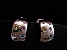 Ohrringe Halb-Creolen Silber mit Edelsteinen und Zirkonia NEU
