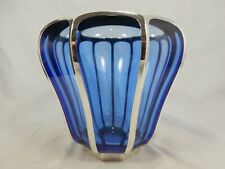 Beautiful blue SPAHR Art Déco 1000 Silber silver overlay Kristall Glas Vase 
