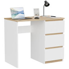 Computertisch 90 cm, weiß Eichedekor, mit Schubladen, für Homeoffice und Büro