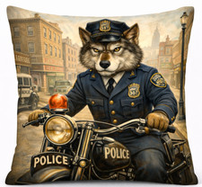 Wolf Polizei Kissen Vintage