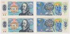 2 x 20 Kronen Banknoten