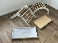 MAMOI Set Klettergerüst Indoor mit Rutsche und Schaukel aus Holz 100% ECO