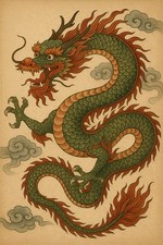 Chinesischer Holzschnitt Drache Asiatisch Gemälde Druck Kunst Bild Kunstdruck