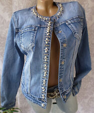 L  Jeansjacke Jacke Perlen Strass ausgefallen schöne Waschung