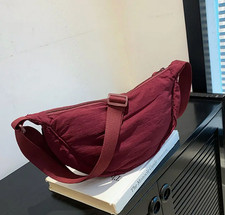 Halbmond Tasche Damen Crossbody Moon Bag Umhängetasche Knödeltasche rot bordeaux