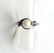 Ring mit Perle und Amethyst Gold 333 8K Weißgold Gr. 51 - 16,2 mm (3393)