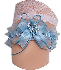 Strumpfband Braut hellblau blau mit Schleife Satin Herzchen Silbernaht Hochzeit 