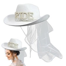 Braut Cowgirl Hut weiße Perle Cowboyhut für Hochzeit Kopftuch Dekoration