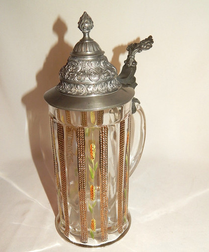 Bierkrug glas mit - glas, zinndeckel