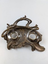 Antike Jugendstil Messing Schreibtischgarnitur Tintenfässchen um 1900