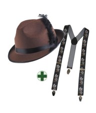 Bayernhut braun Kordel mit Hosenträger schwarz Edelweiß Zubehör Oktoberfest KK