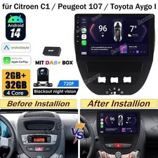 Android 14 Autoradio DAB+ Kamera GPS Navi für Citroen C1 Peugeot 107 Toyota Aygo