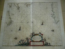 Channel,Bay of Biscay, map, Pieter Goos, anno 1666, old colours -ORIGINAL----