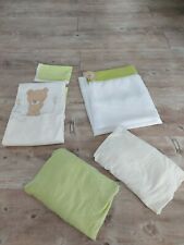 5 tlg. Set Paket Easy Baby Bear Bettwäsche Himmel Bettlaken Gebraucht grün/weiß