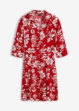 Viskose Blusenkleid Gr. 46 Salsarot Wollweiß Damen Hemdkleid Mini-Kleid Neu