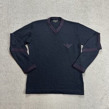 EMPORIO ARMANI Herren Pullover Gr L Wolle Sweater Strickpullover Logo 7802 Blau