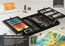 CRELANDO Künstler-Malkoffer 170 Teile Holz, Ölfarben, Acryl, Aquarell, Buntstift