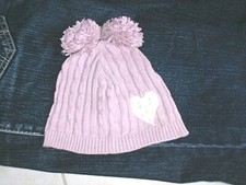  Mütze Kindermütze Babymütze Strickmütze 2Bömmel lila Gr. 43 100% BW weißes Herz