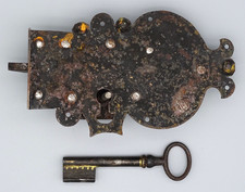 Altes Truhenschloss alt/ Eisen Schloss Truhe + Schlüssel geschmiedet m. Funktion