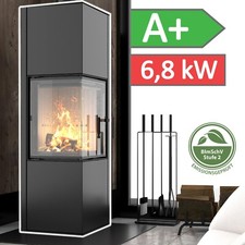 EEK A+ Eck-Kaminofen GERMAN, BlmSchV 2, Holzofen, raumluftunabh. -6,5kW