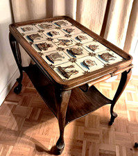 Teewagen ca. 1950er Jahre mit Rollen, Griff, obere Ablage Motive Delfter Fliesen