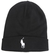 RALPH LAUREN POLO Herren Winter Mütze Beanie Strickmütze Baumwolle Schwarz