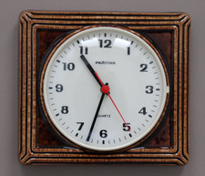 PRÄTINA alte Küchenuhr Wanduhr retro vintage Keramik Uhr braun