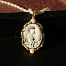 D18 Engel im Mond Anhänger Perlmutt schwarzer Achat Perle Silber 925 