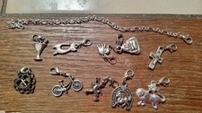 10 Charm Charms Anhänger  silberfarben m. Karabiner (12466) + Bettelarmband
