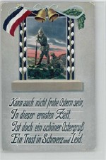 12033925 - Ostergruss - schwarz-weiss-rote Fahne mit Glocken, Kaetzchen