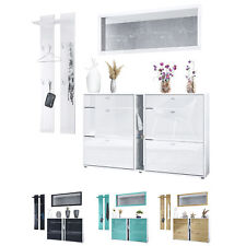 Garderobenset Garderobe Schuhschrank Wandpaneel Wandspiegel Orlando Weiß matt