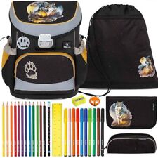 Belmil Schulranzen Set Mini Fit Moonless Night Wolf Schultasche 10teilig gefüllt