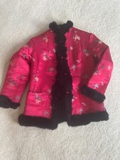 Pelzwendejacke, außen pinke Seide, innen schwarzer Pelz, chinesischer Stil, 80er