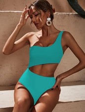 Asymmetrischer One-Shoulder Badeanzug – Türkis, L (40/42)