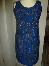*VIP Paris* Sexy Kleid/Tunika 36/38 royalblau  handbestickt Glitzer Party Neu!