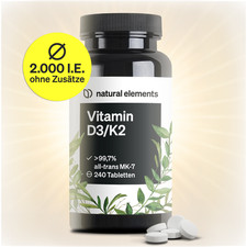 natural elements Vitamin D3 + K2 –   99,7% all-trans MK-7 & 2000 IE Vitamin D3