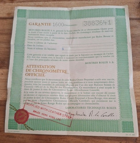 Rolex 1600 garantie zertifikat - 1600,