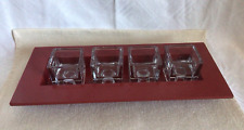 Deko-Tablett, rot, aus Holz, 36,8x16x3,5 cm, mit 4 Kerzenhalter aus Glas 6x6x6cm