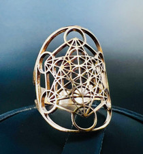 Heilige Geometrie Schmuck Ring Metatron Würfel Schutz Symbol Glück Damen 86
