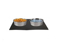 KARLIE Napfunterlage MAGNETMATTE mit 2 Näpfen schwarz für Katzen und Hunde
