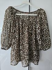 Damen Carmen Bluse M v. Saint Tropez Raglan Schnitt Raubtier Muster Braun Beige