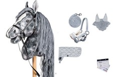 Hobby Horse Steckenpferd+Trense+Halfter Set+Haube+Decke und Pferdepass grau