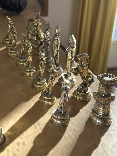 Vintage metal chess set - chess,