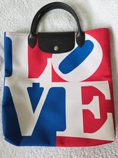 NEU! Longchamp x Robert Indiana Shopper Tasche LOVE, Gr. L rot blau weiss