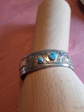 Indianer Armreif, Silber mit Goldeinlsgen und 2 Türkissteinen, selten getragen 