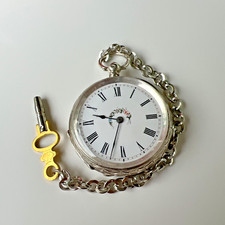 Feine englische Silber Schlüssel Taschenuhr Pocket Watch  1-12