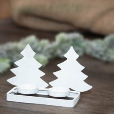 Teelichthalter Tannenbäume, Metall weiß lackiert, Weihnachtszeit