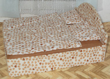 Bodo Hennig Französisches Bett mit Original Bettwäsche Holz / Stoff f Puppenhaus