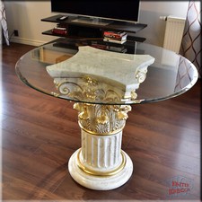 Esstisch Glas Wohnzimmertisch Säulen Design Glastisch Antik Marmor Optik 100cm